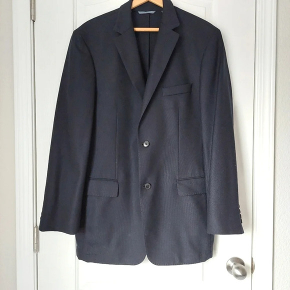 HUGO BOSS Dark Blue 100% Virgin Wool Sports Suit Blazer Jacket Size 42L - Picture 1 of 12
